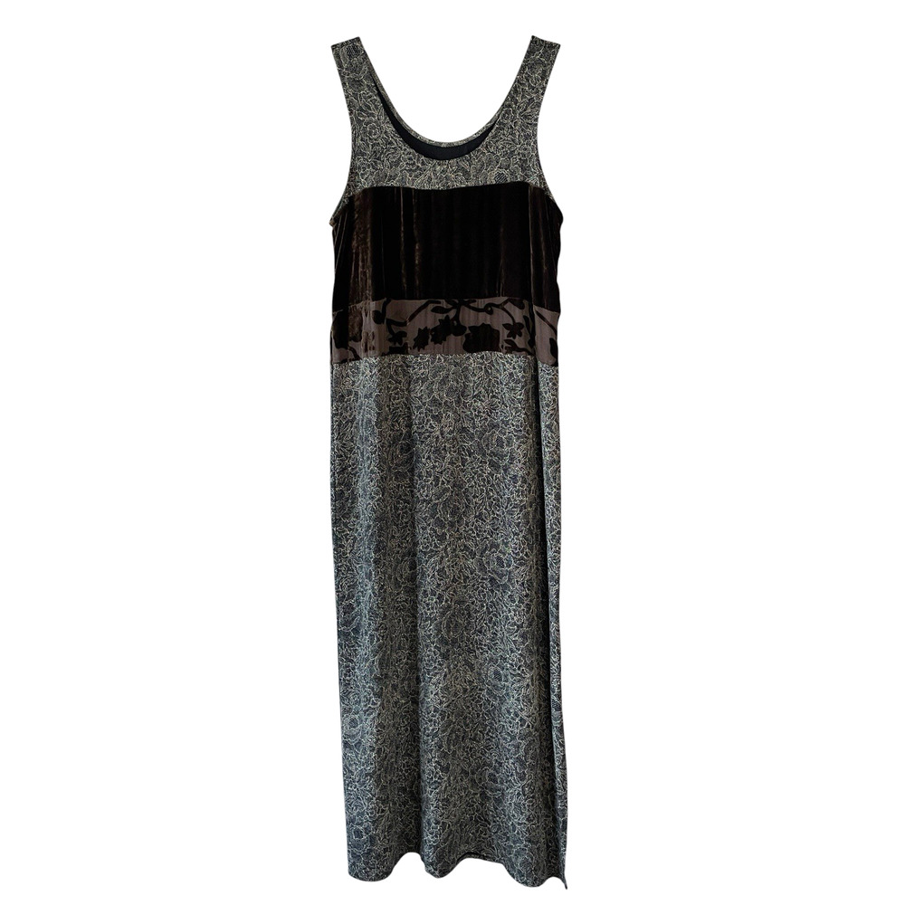 CITRON SANTA MONICA Size Brown Burnout Velvet Lace Silk VINTAGE Maxi Tank Dress